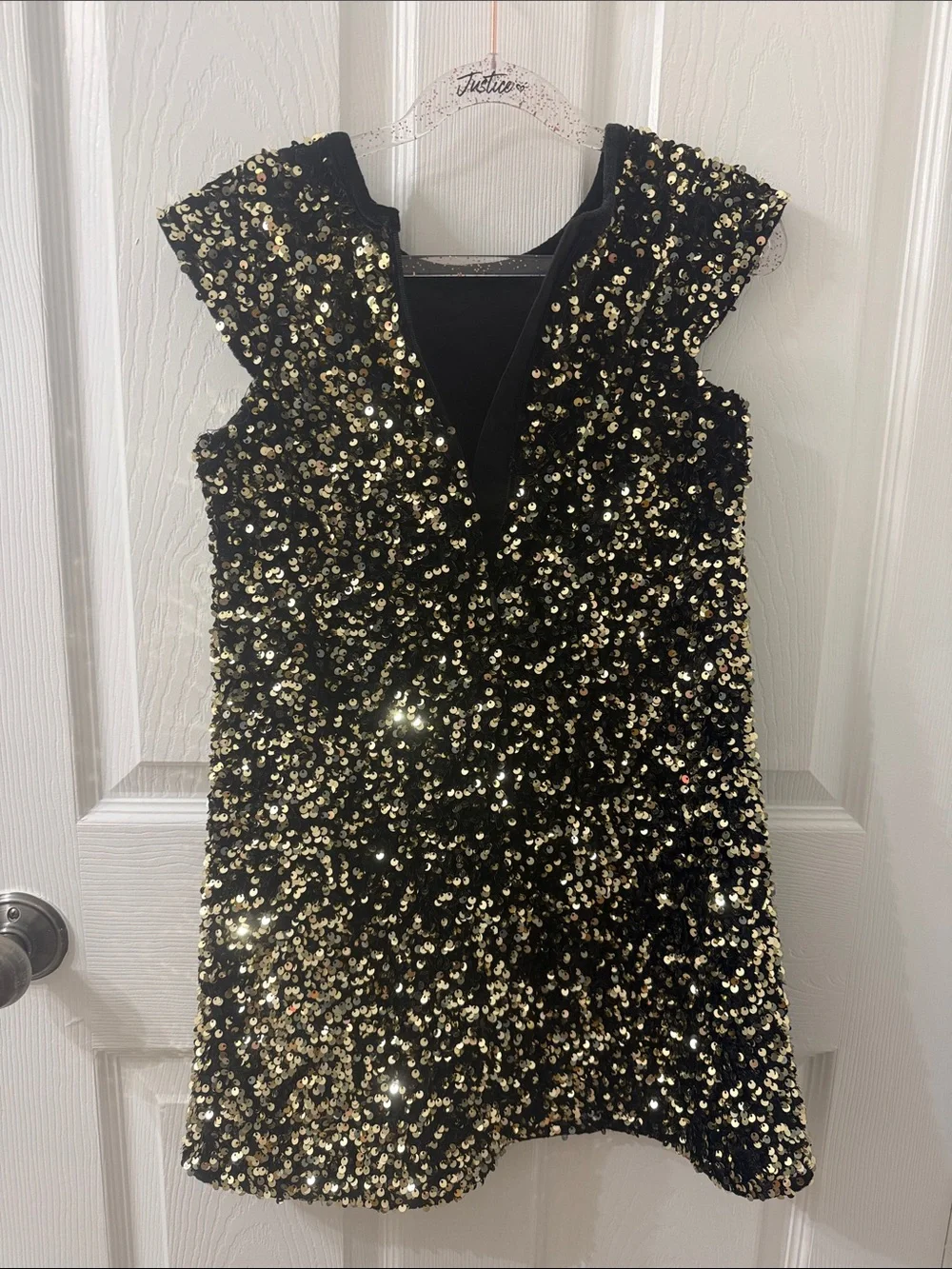Justice Black and Gold Sequin Party Dress